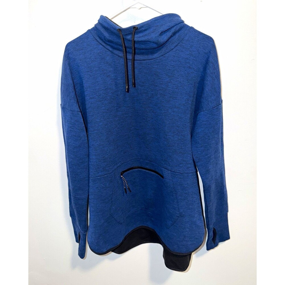 Champion Women’s Blue Pullover Hoodie L Regular Long Sleeve Logo Zipper Pocket